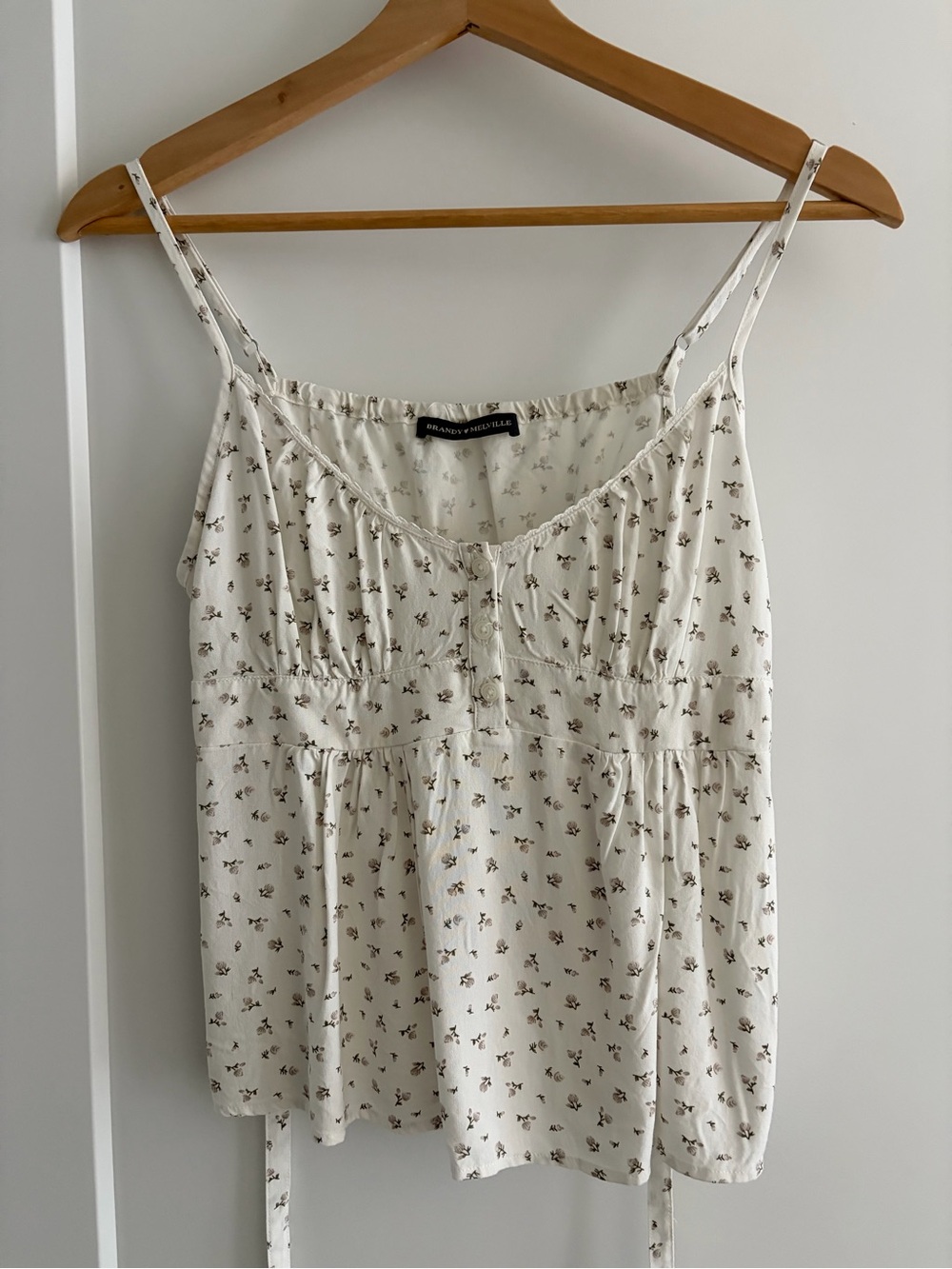 Brandy Melville Cream Floral Spaghetti Strap Top